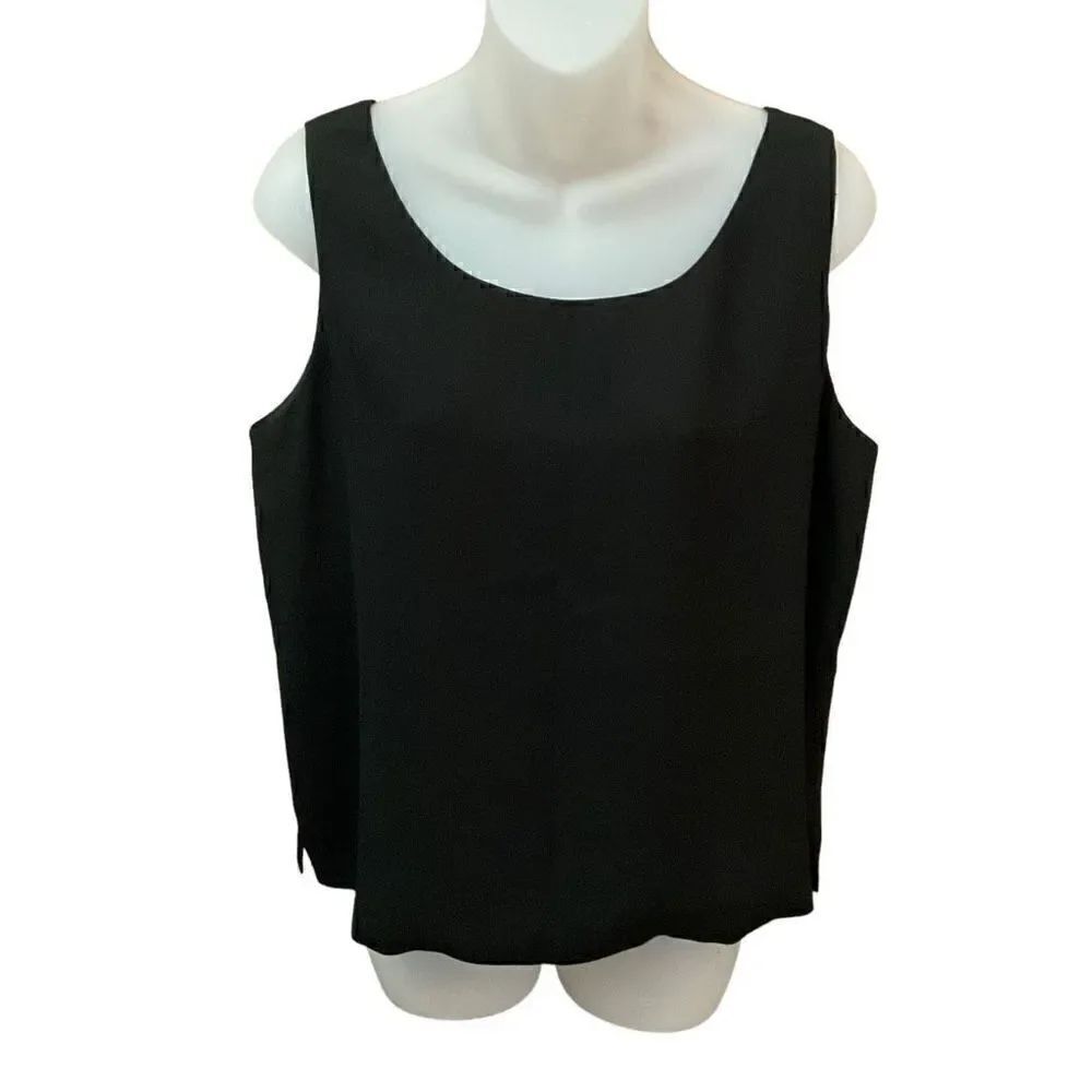 Ann May Blouse Tank Top Scoop Neck Bra Strap Holders Black Side Slits Large